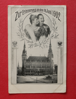 Ansichtskarte AK Aachen 1902 Erinnerung Besuch Kaiser Wilhelm II Kaiserin Auguste Viktoria Architektur Ortsansicht NRW